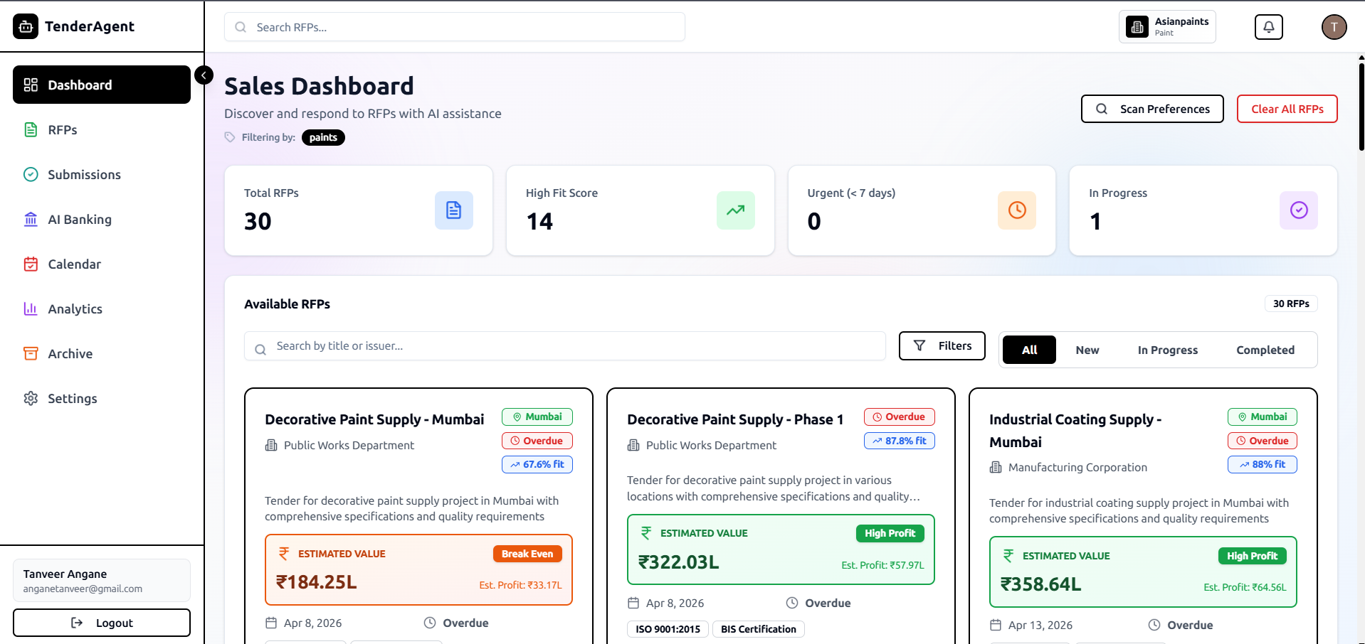 AI-Powered Tender Intelligence System - Screenshot 3