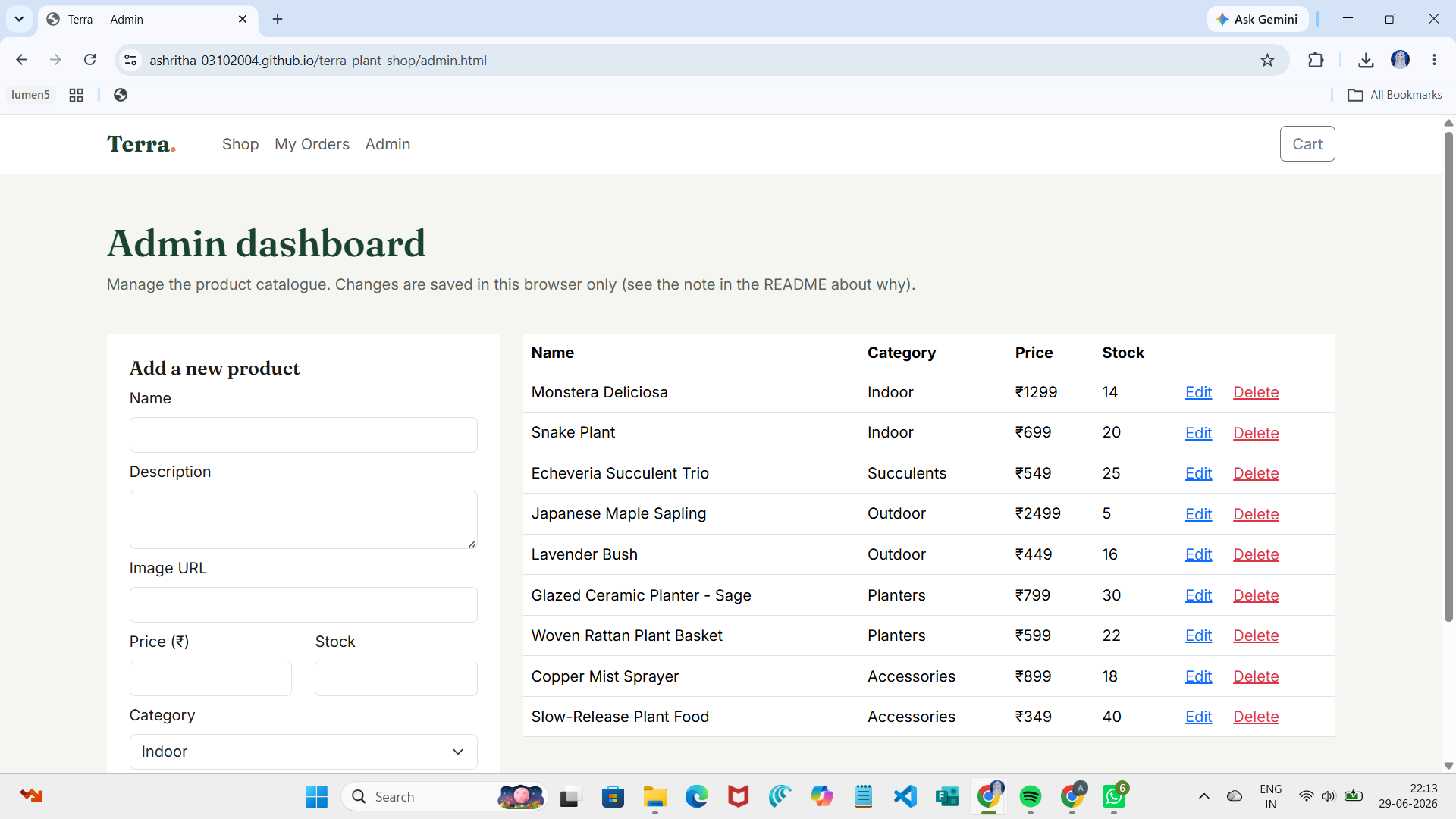 Terra – Plant Shop E-commerce Web Application - Screenshot 1