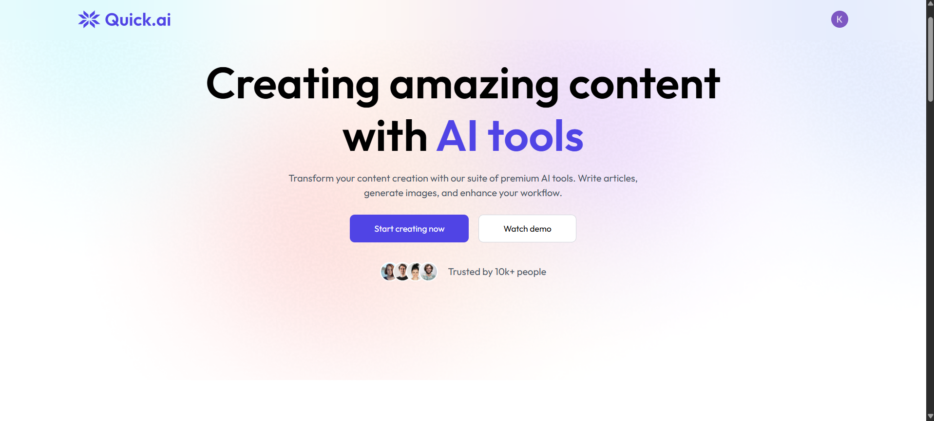 Quick.ai – All-in-One AI Content Creation Platform - Screenshot 1