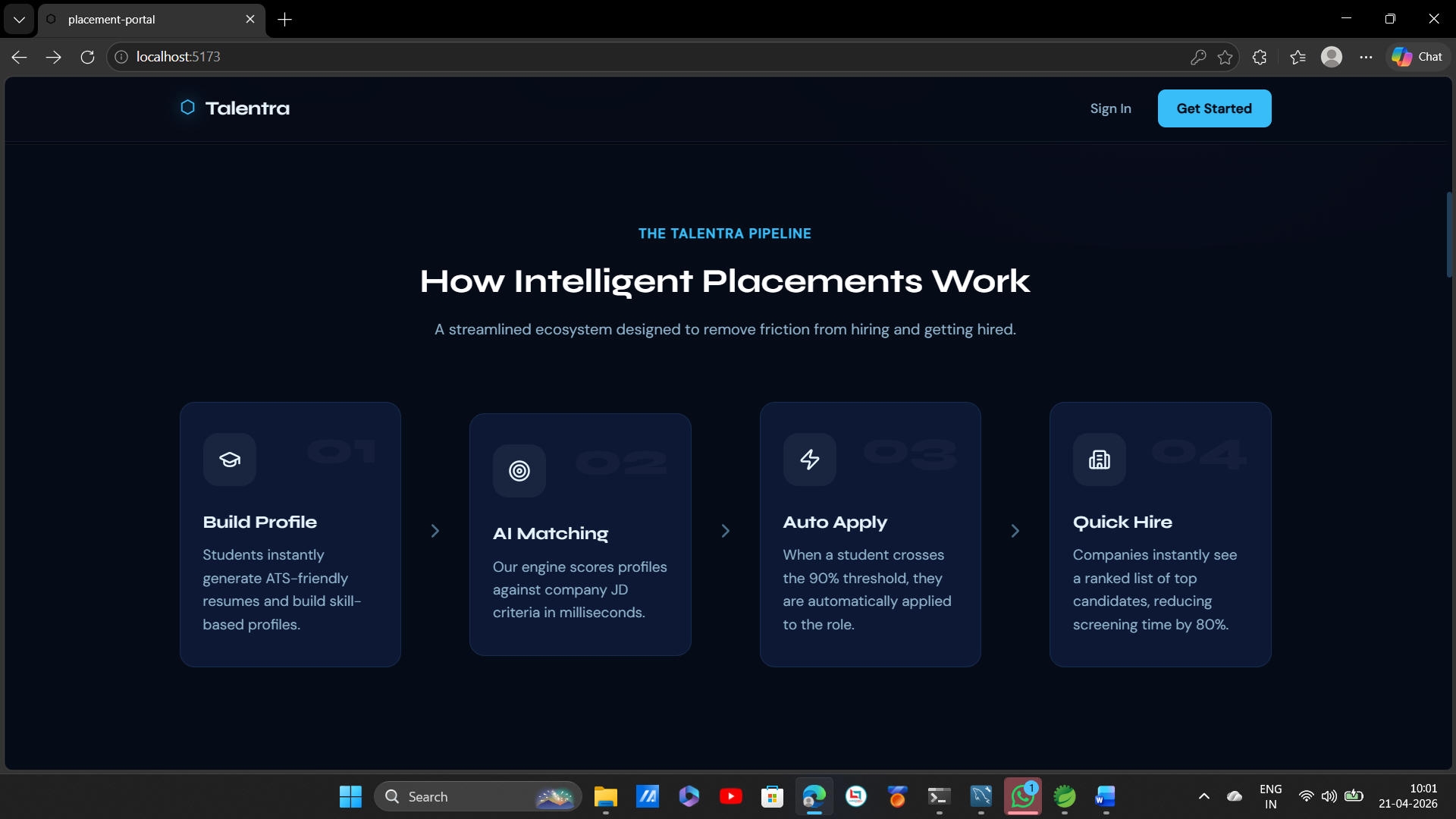 Talentra-Smart Student campus placement project - Screenshot 3