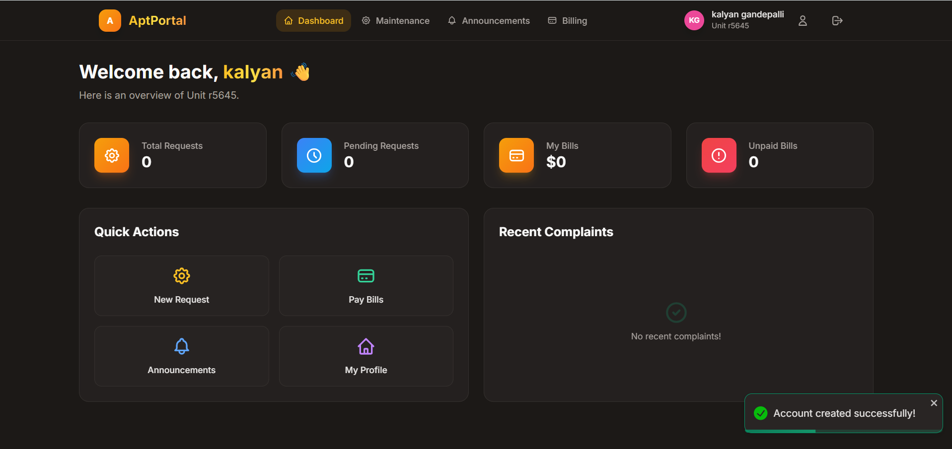Apartment Billing and Management Portal - Screenshot 1