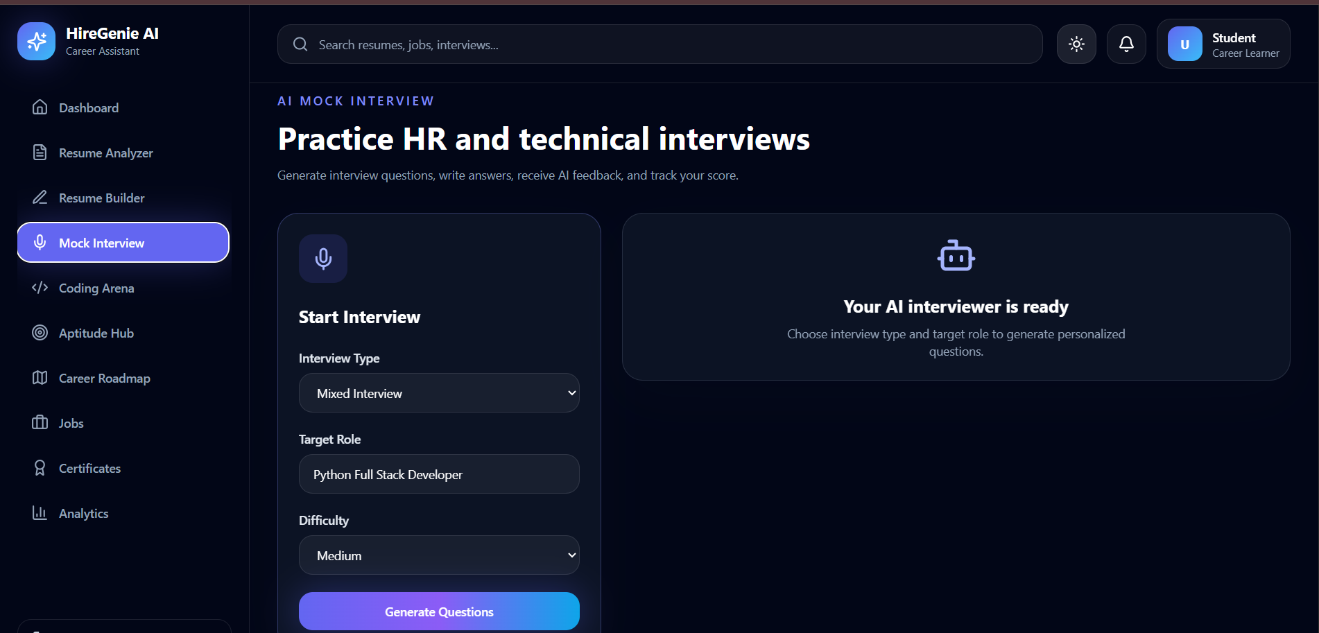 HireGenie AI Career Prep Platform with Django & React - Screenshot 5