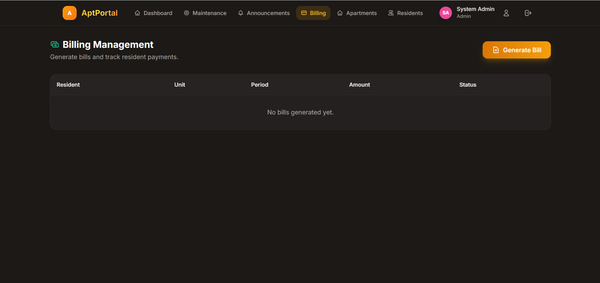 Apartment Billing and Management Portal - Screenshot 4