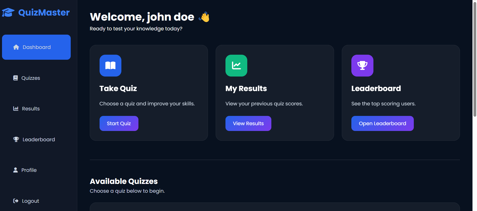 QuizMaster – Interactive Learning Platform - Screenshot 1