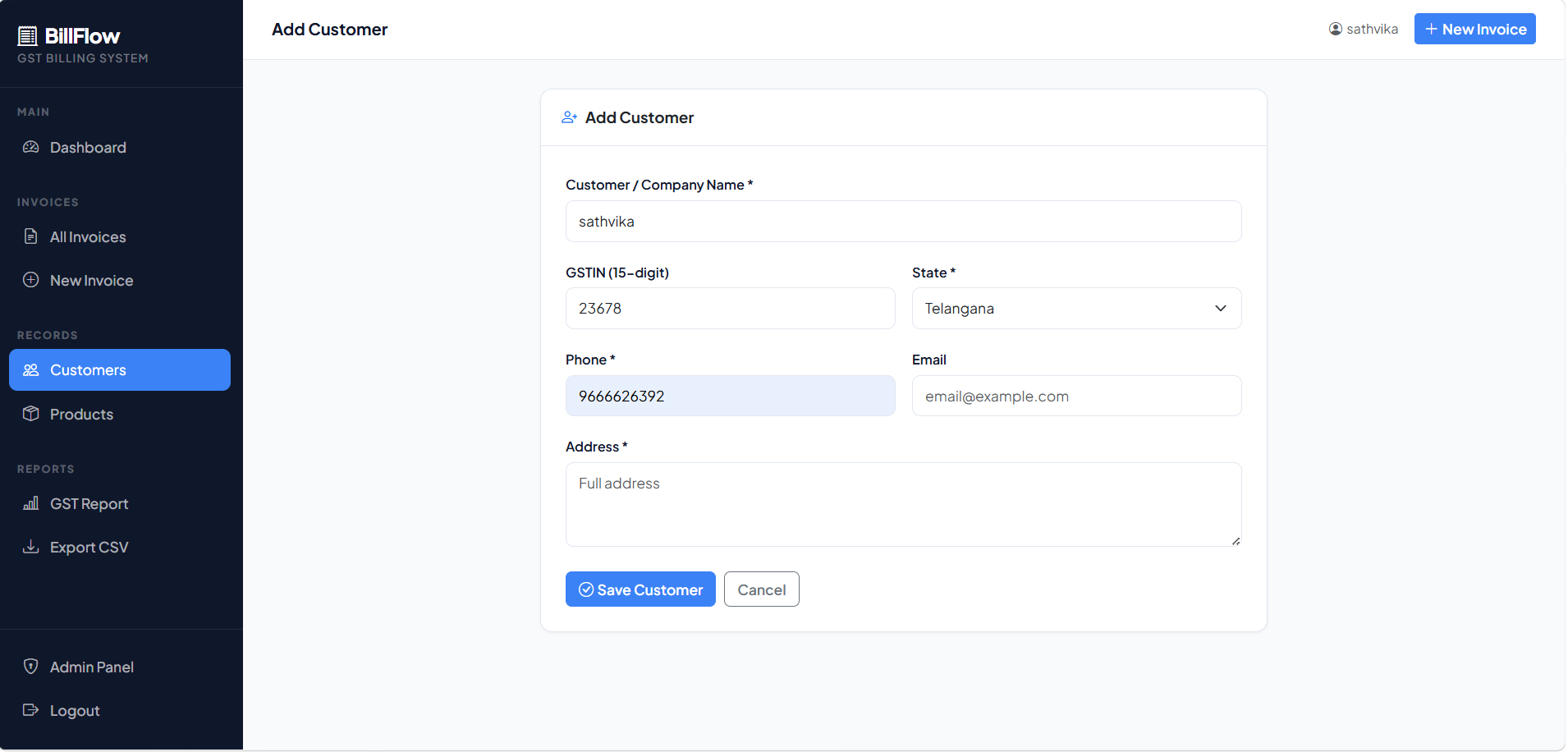 GST Billing System with PDF Invoice Generator - Screenshot 2