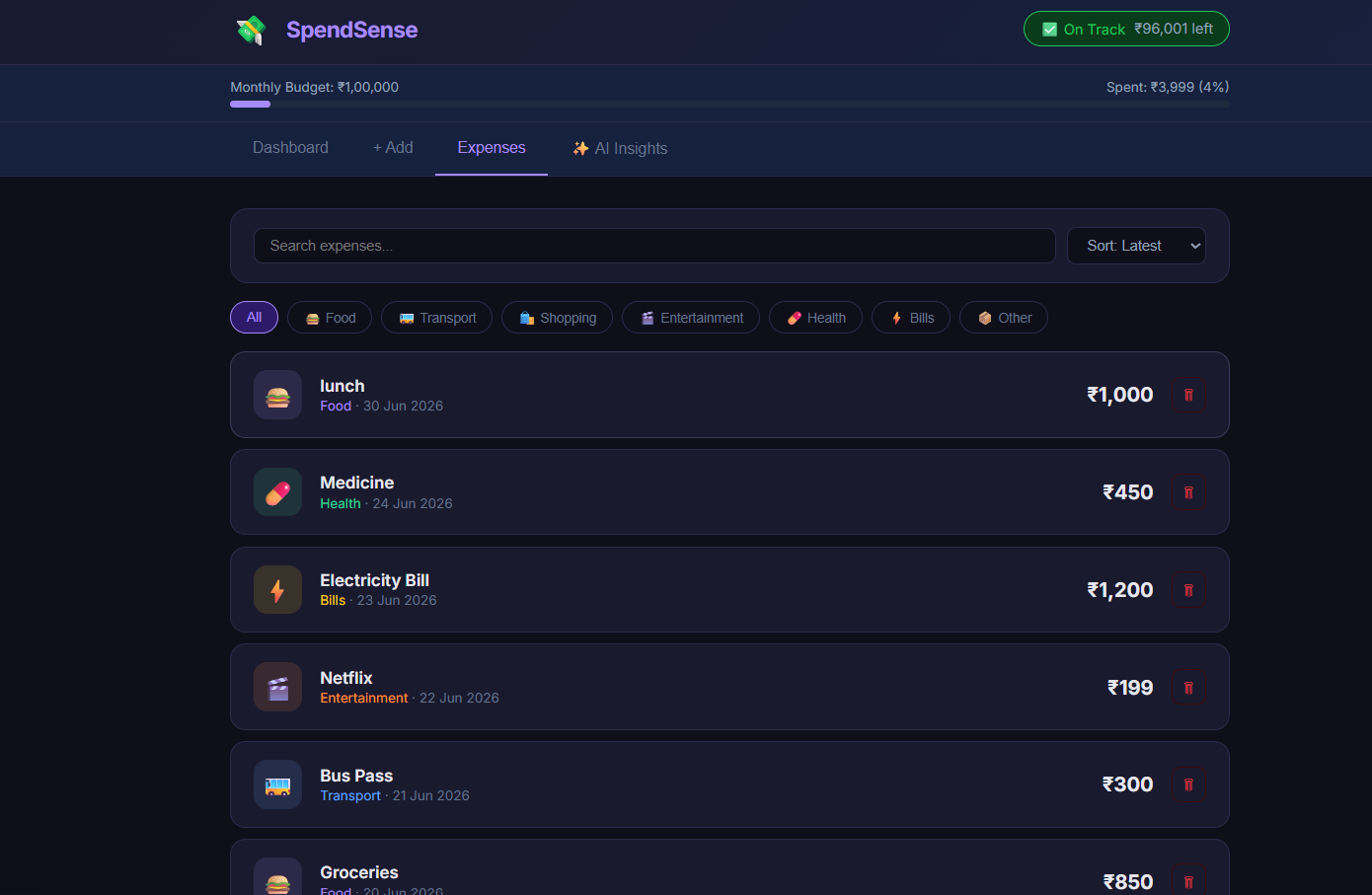 SpendSense - AI-Powered Expense Tracker - Screenshot 2