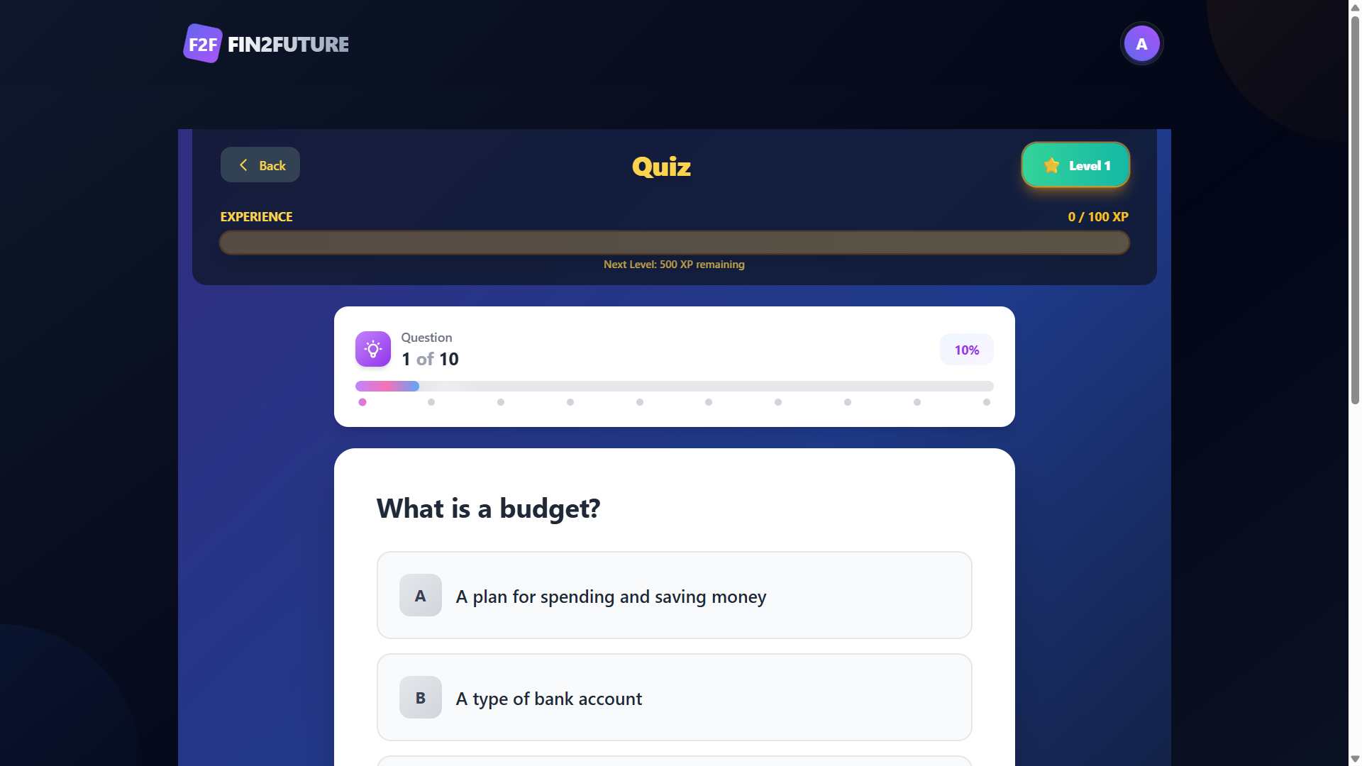 Fin2Future – Gamified Financial Literacy Web Application - Screenshot 3