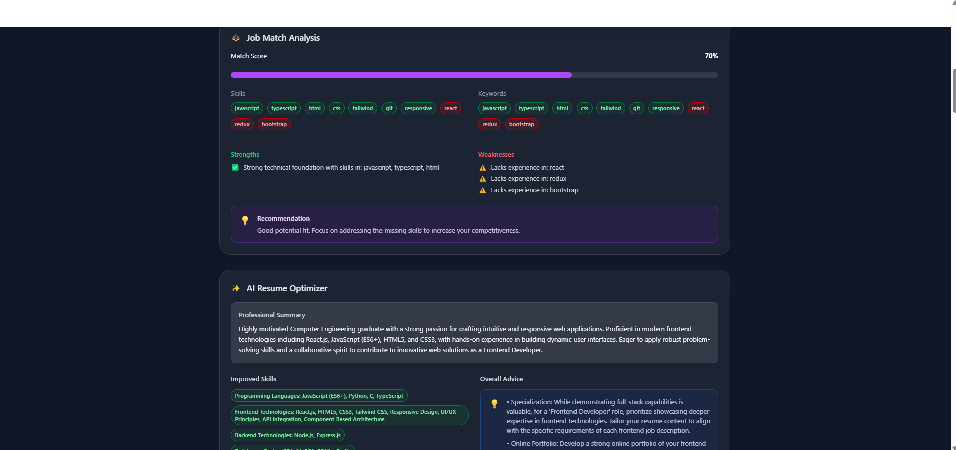 AI Resume Analyzer & Optimizer - Screenshot 4