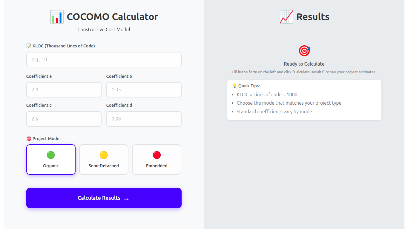COCOMO Estimation Tool - using React JS and Flask Framework