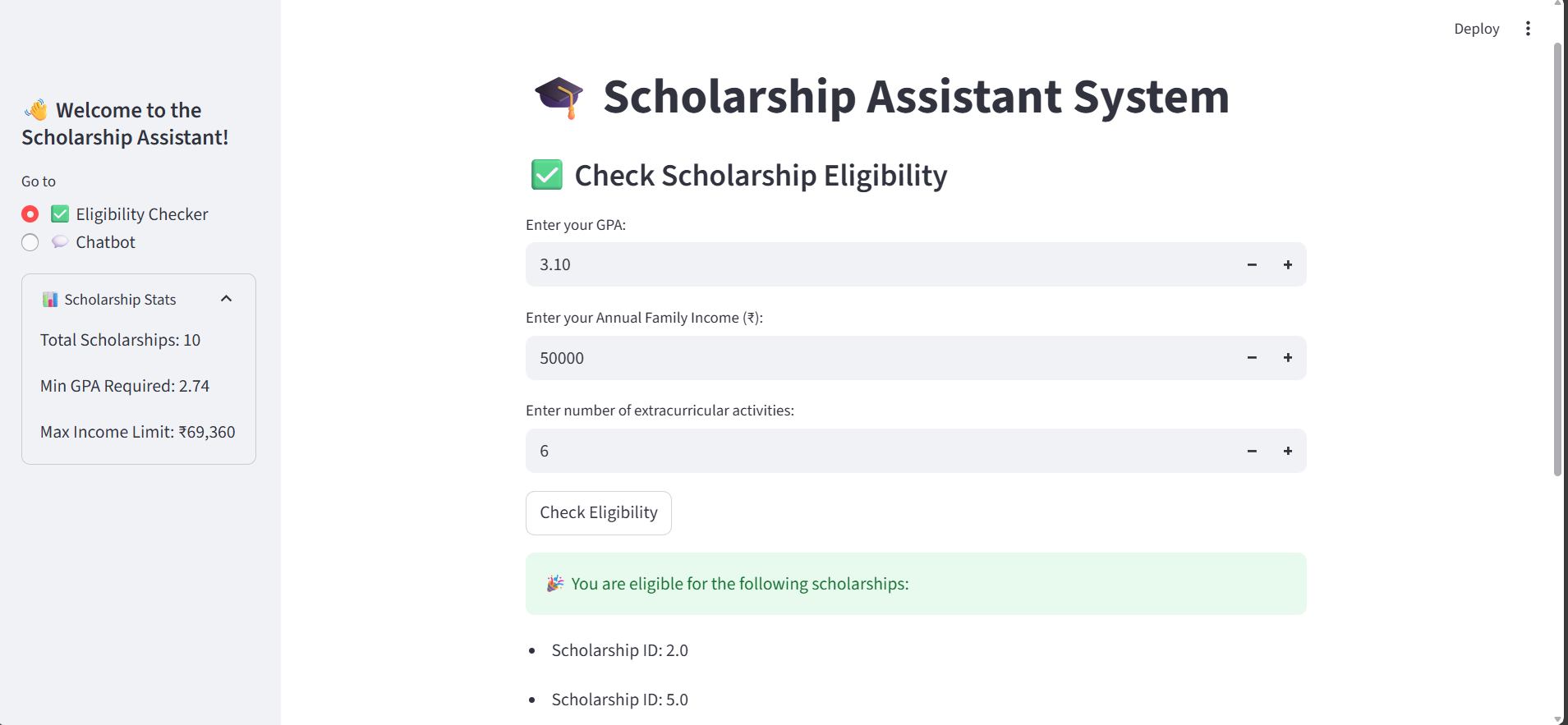 SCHOLARSHIP RECCOMENDATION SYSTEM WITH A CHATBOT USING STREAMLIT
